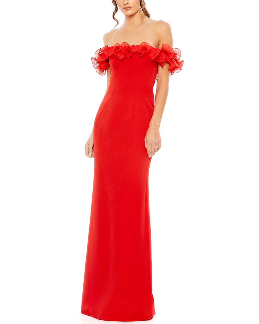Mac Duggal Off-the-shoulder Crepe Gown With Ruffle Frill Neckline In Red