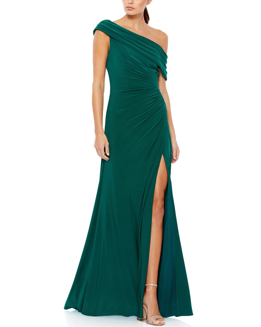 Mac Duggal Off-the-shoulder Shirred Jersey Gown In Green