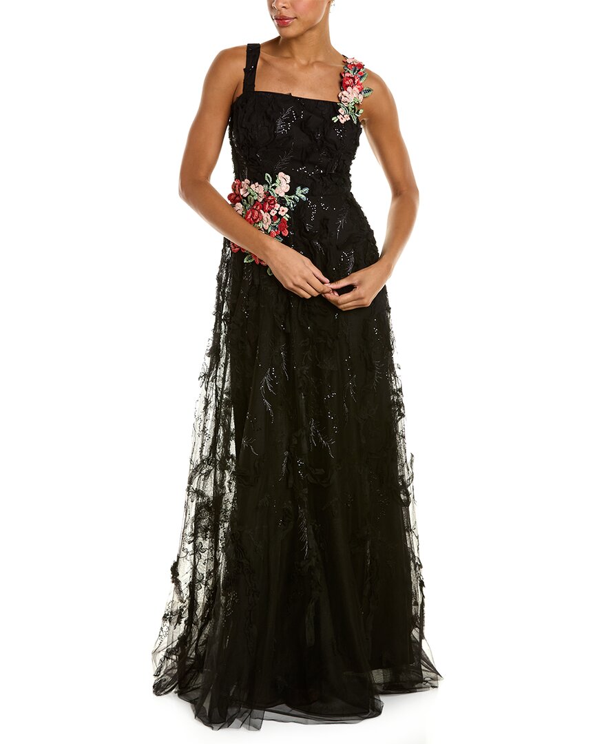 Teri Jon By Rickie Freeman Embroidered Gown In Black ModeSens