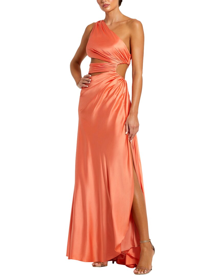 Mac Duggal Cut Out One Shoulder Satin Gown In Orange