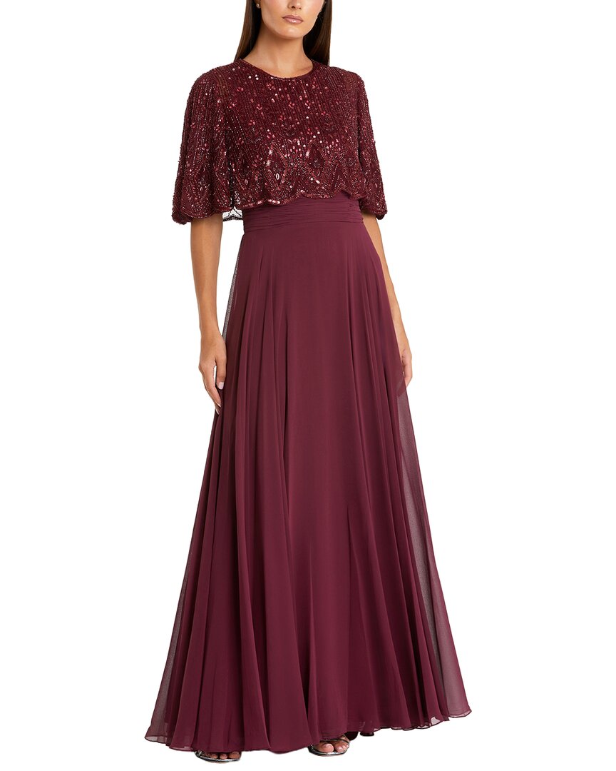 Mac Duggal Sleeveless Caped Beaded Overlay A-line Gown In Burgundy