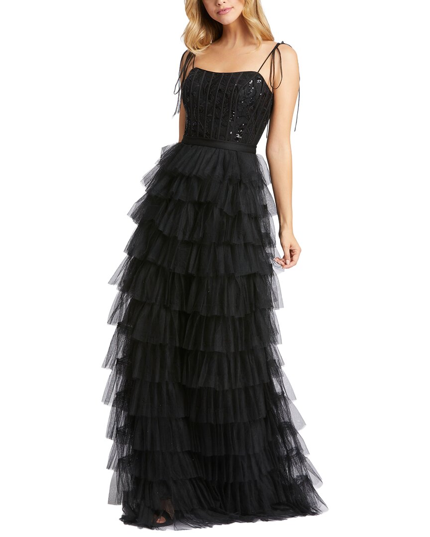 Mac Duggal 26281 Spaghetti Strap Long Ruffled Dress In Black