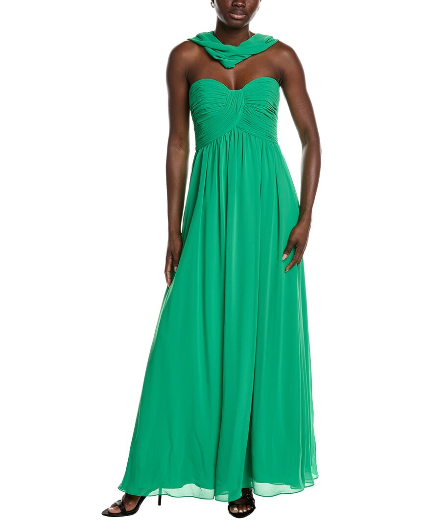 Badgley Mischka Scarf Strapless Gown In Green