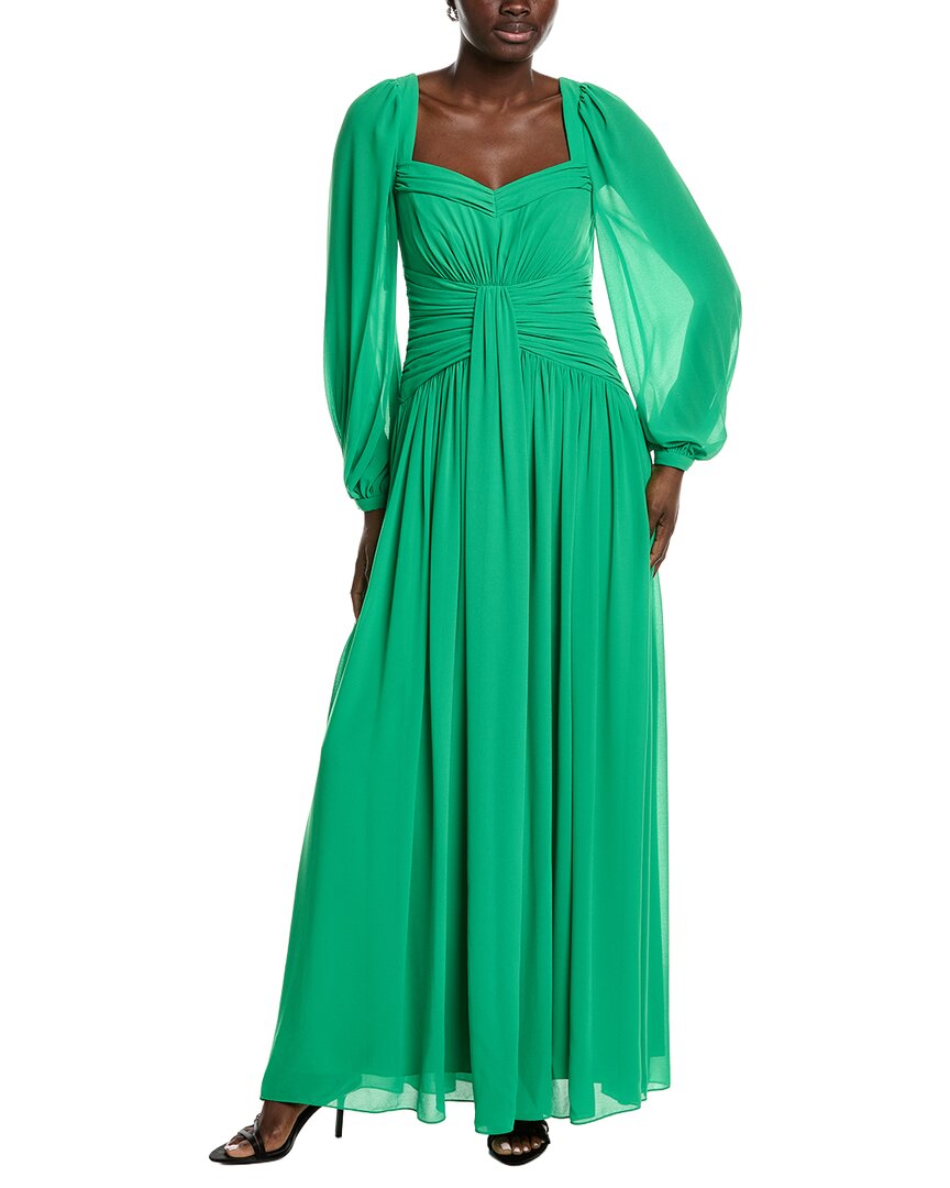 Badgley Mischka Pleated Waist Gown In Green