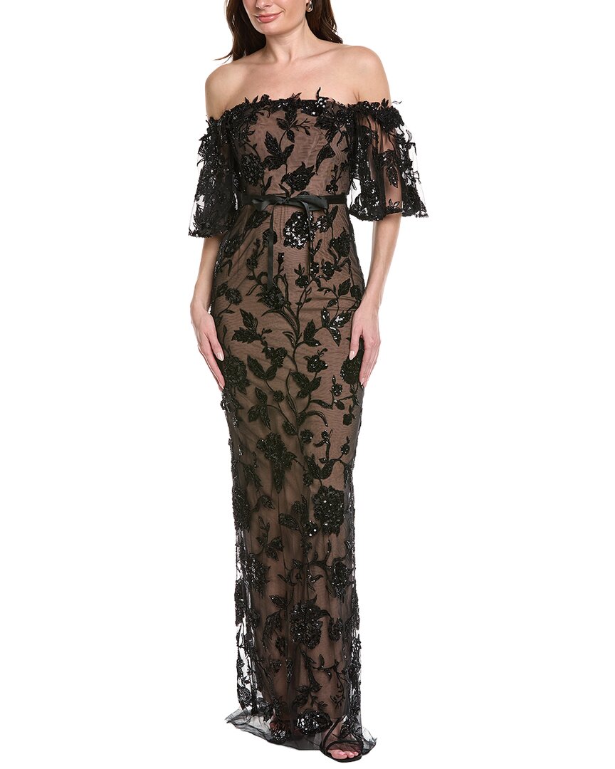 Marchesa Notte Embellished Gown In Black