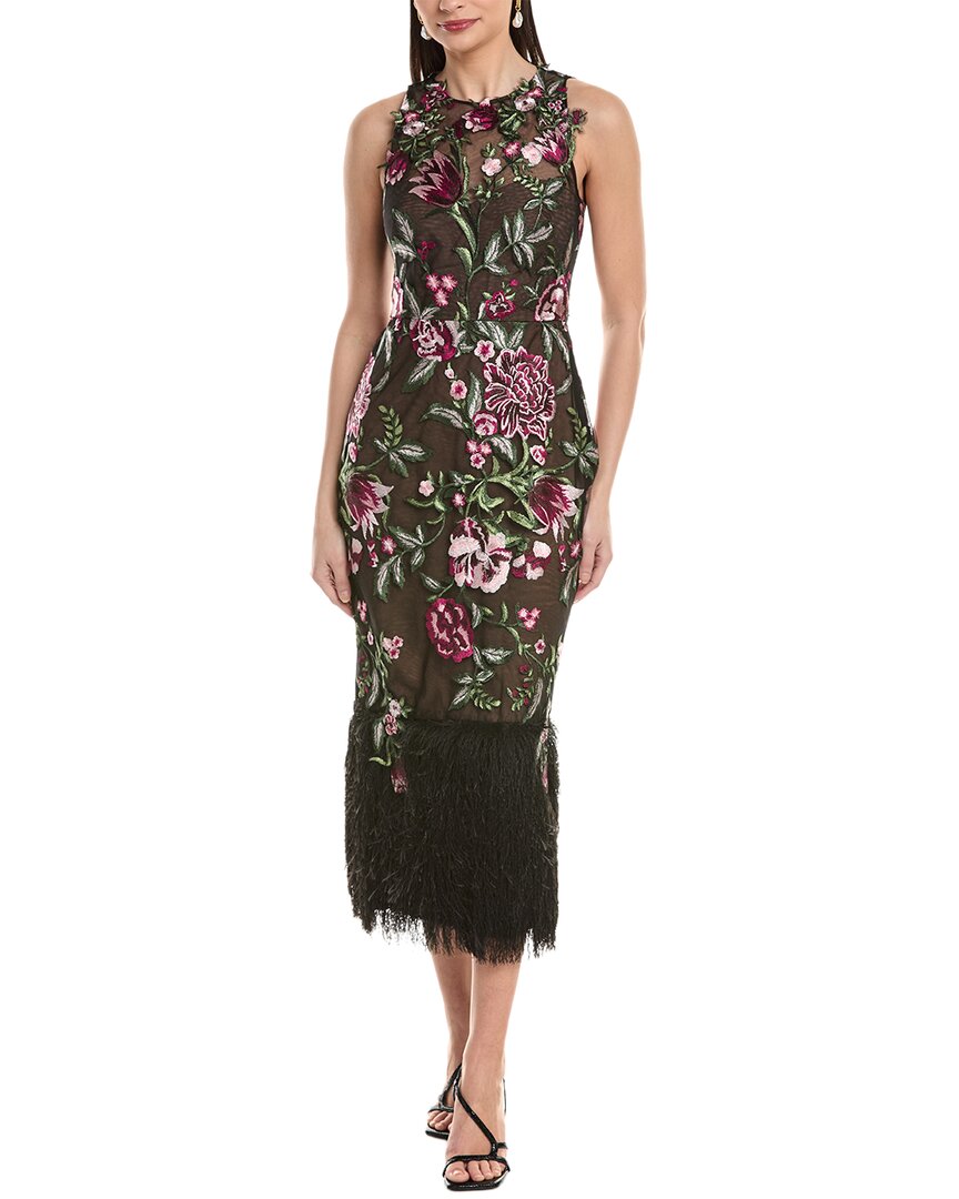 green emerald velvet dress Embroidered Fringe Midi Dress main image 0