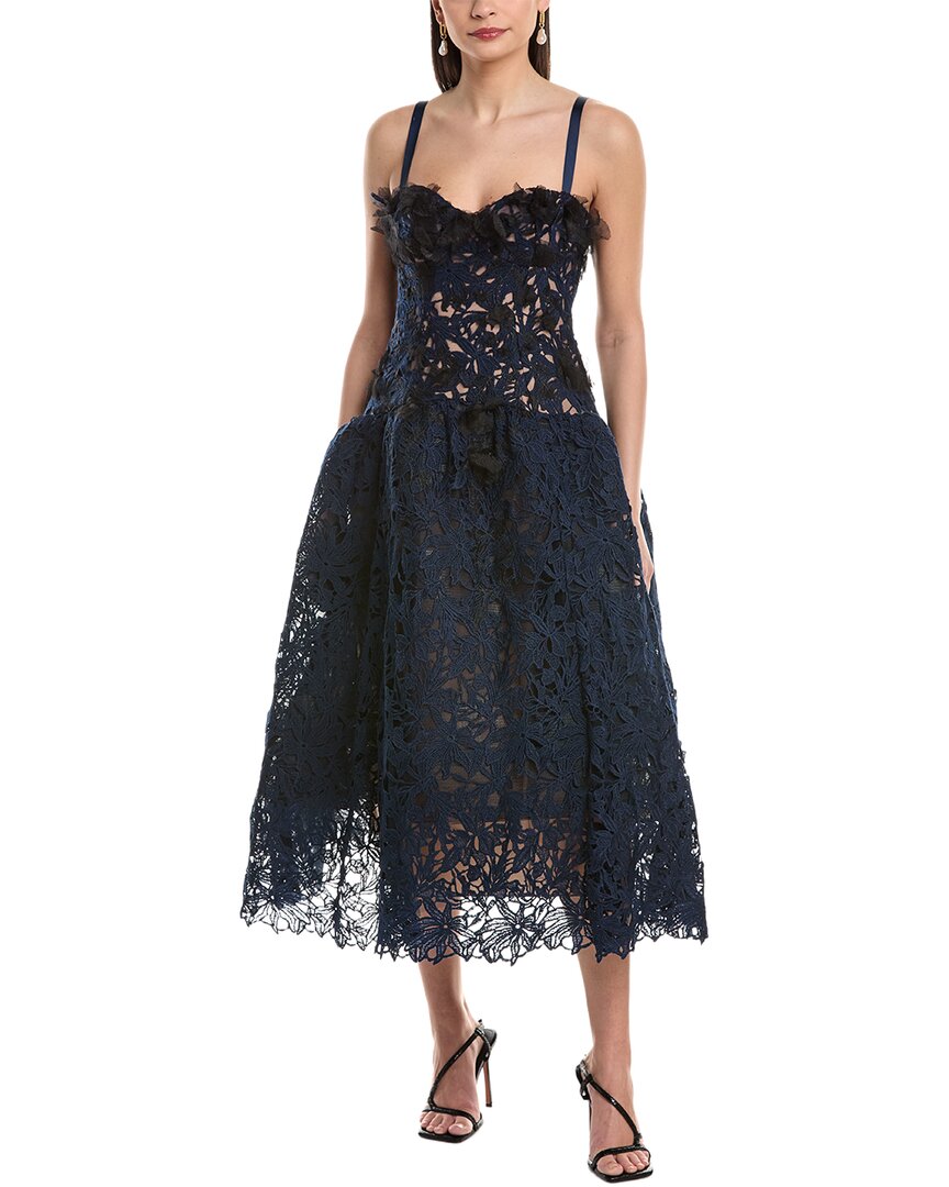 Marchesa Notte Midi Dress In Black