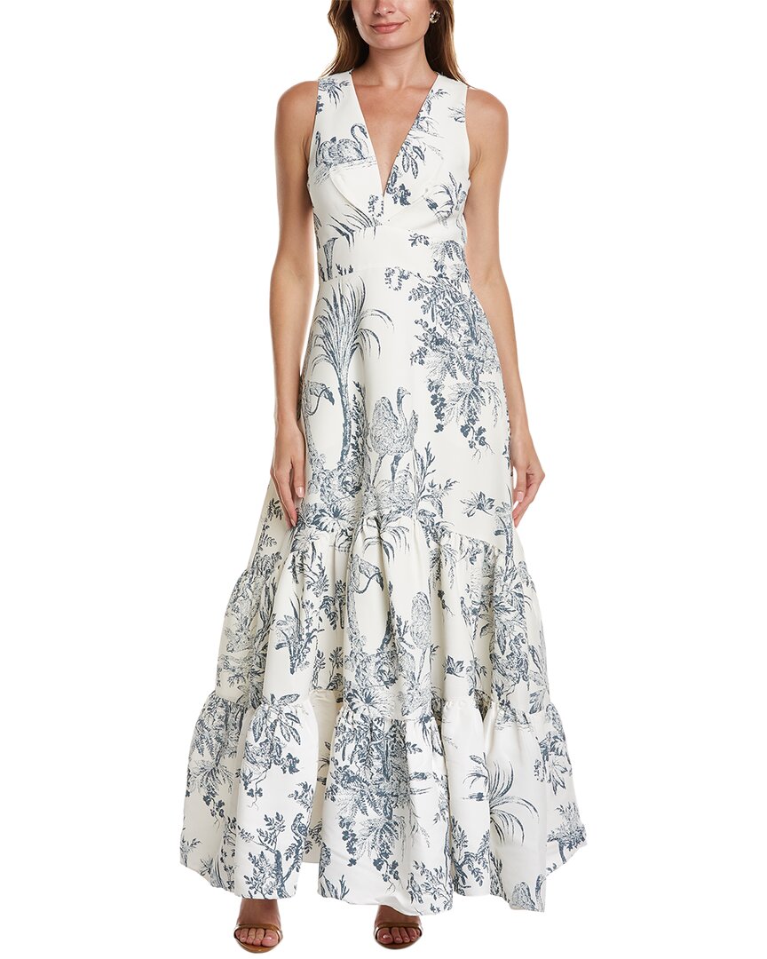 Sachin & Babi Rori Sleeveless Tropical-print Gown In White