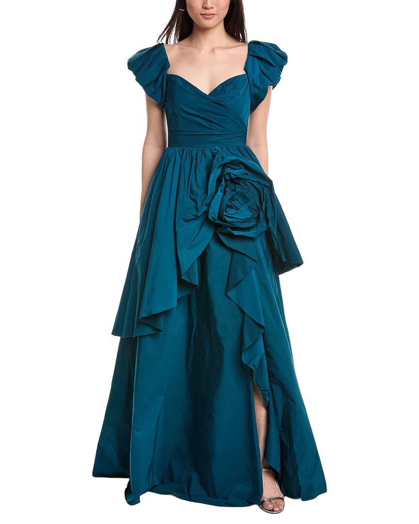 Marchesa Notte Taffeta Gown In Blue