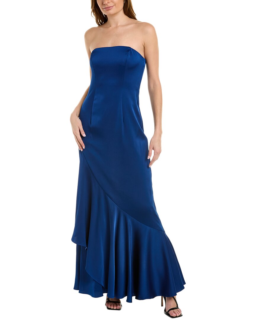 Aidan Mattox Strapless Ruffle Trim Gown In Blue ModeSens