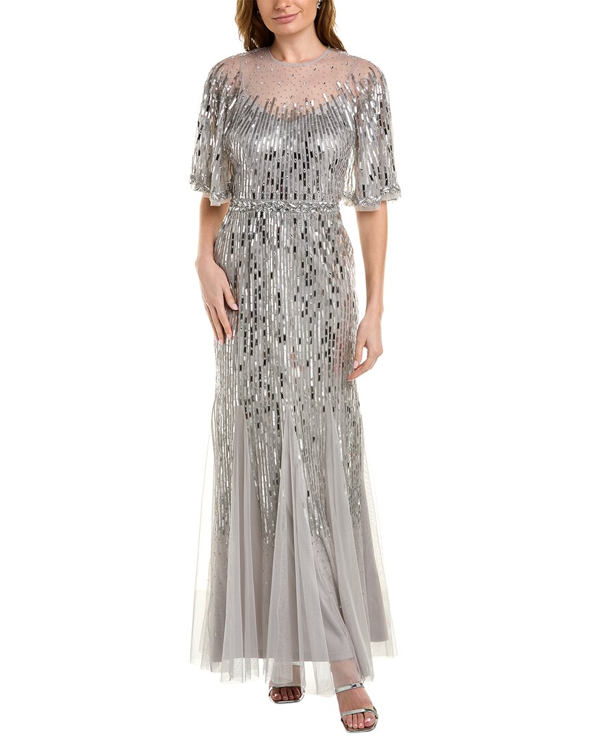 Aidan Mattox Women's Beaded Caped Gown In Gray | ModeSens