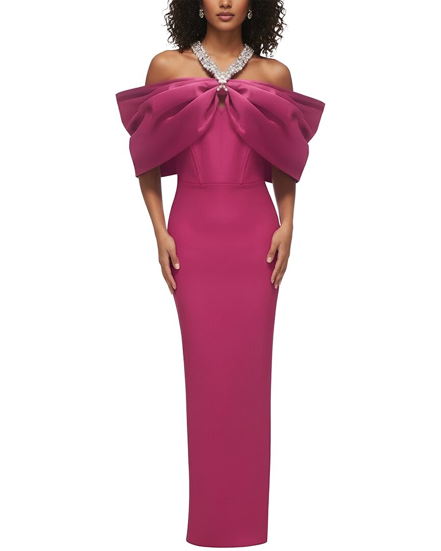 Amina Glam Solid Maxi Dress In Pink