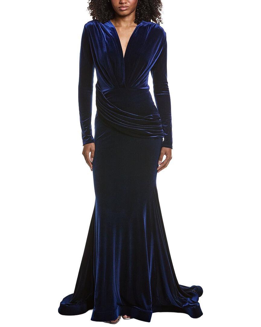 Issue New York Velvet High-low Gown In Navy