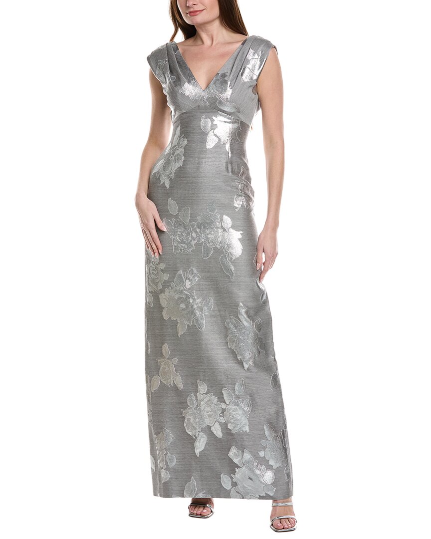 Lela Rose V-neck Wool-blend Gown In Gray