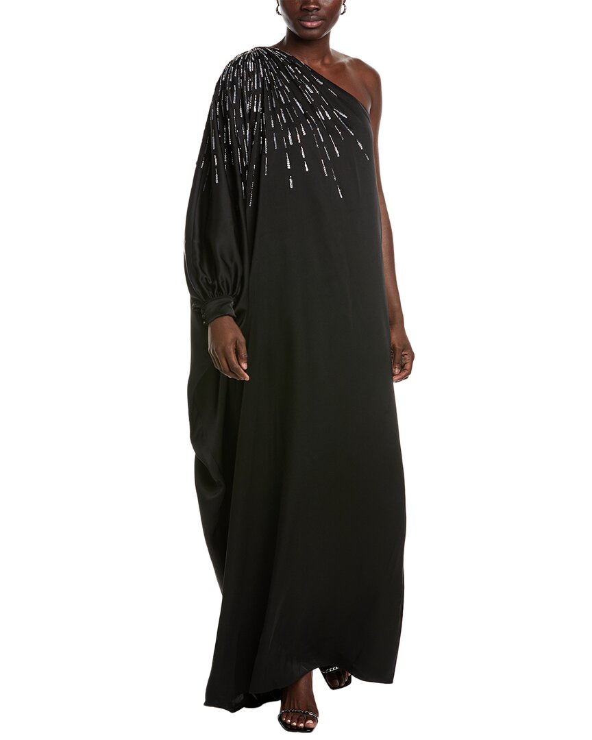 Halston Chaya Beaded One-shoulder Column Gown In Black
