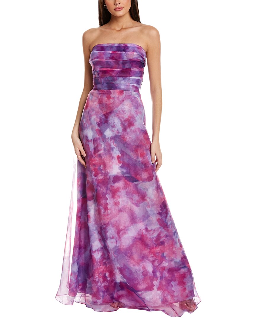 Rene Ruiz Floral Organza Strapless A-line Gown In Pink