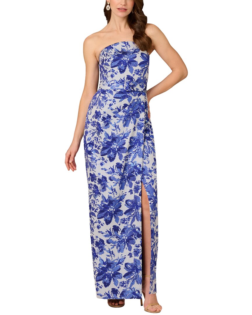 Aidan Mattox Printed Maxi Dress In Brown