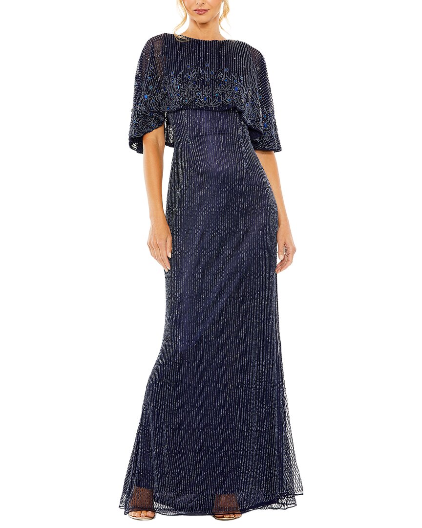 Mac Duggal Beaded Mesh A-line Gown In Black