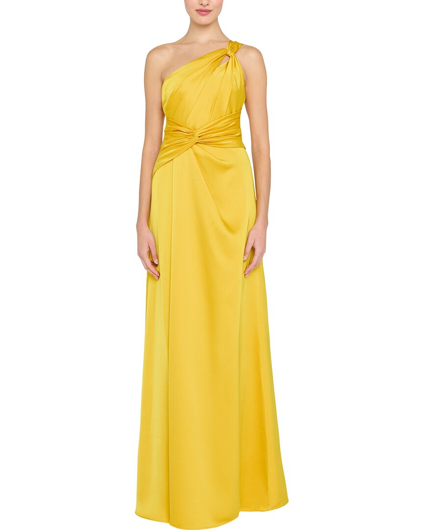 Theia Gloria Twist A-line Gown In Yellow