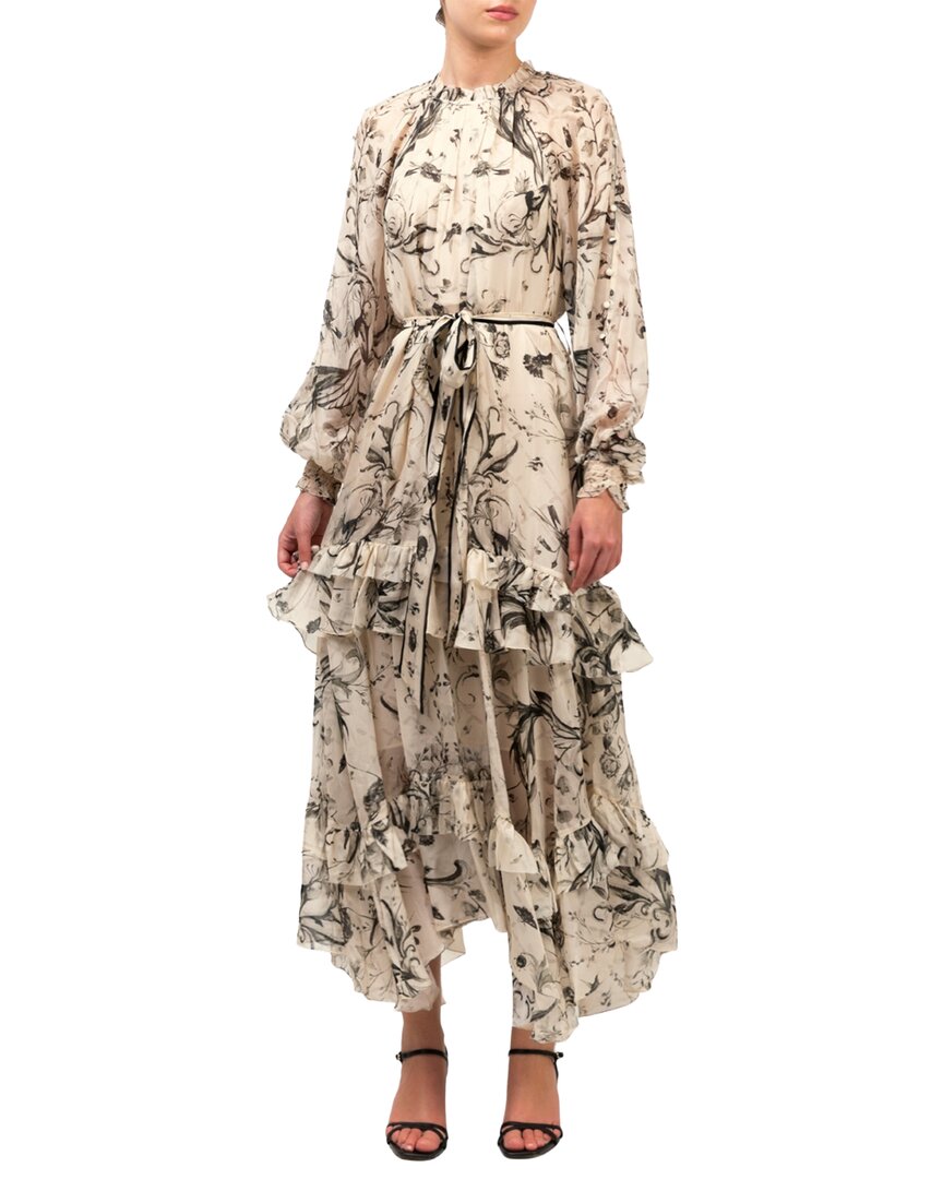 Marchesa Notte Ruffle Silk Chiffon Maxi Dress