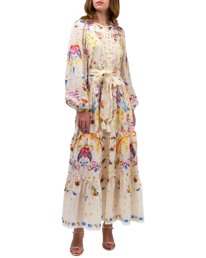 Marchesa Notte Threadwork Voile Maxi Dress In Ivory Multi