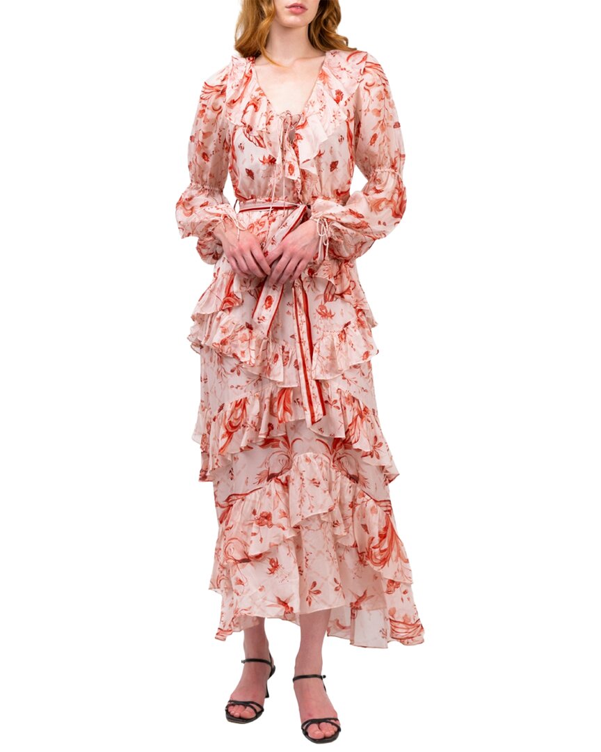 Marchesa Notte Belted Silk Chiffon Maxi Dress In Multi