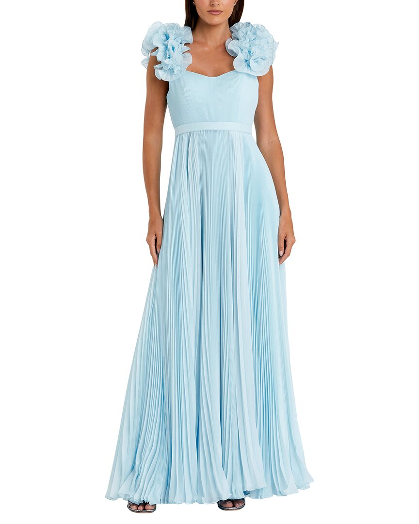 Mac Duggal Pleated Organza Gown In Blue