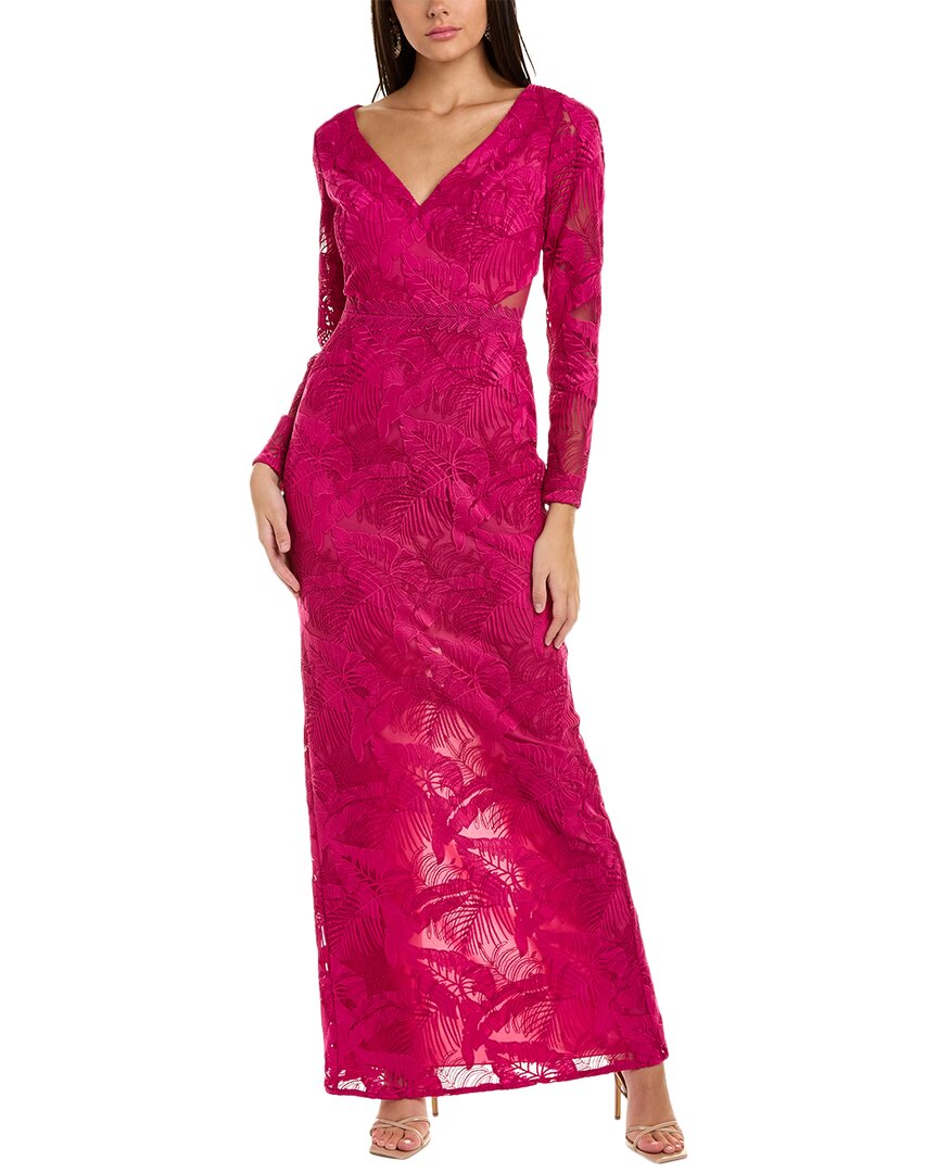 Shop Marchesa Notte Embroidered Lace Gown In Purple