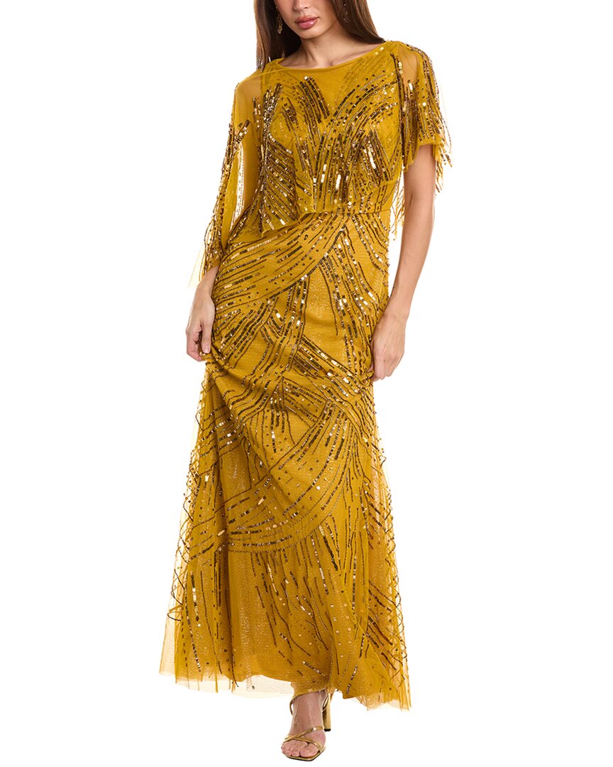 Shop Theia Ayla Beaded Shawl Gown In Gold