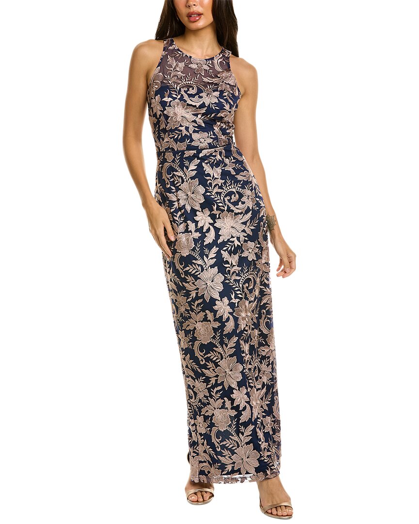 js collections embroidered halter gown