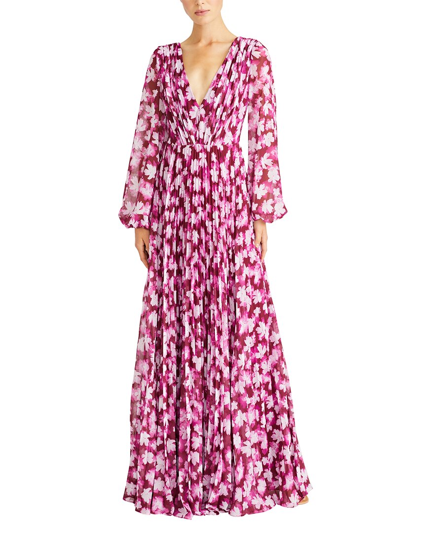 ml Monique Lhuillier Melanie Pleated Floral-print Chiffon Gown
