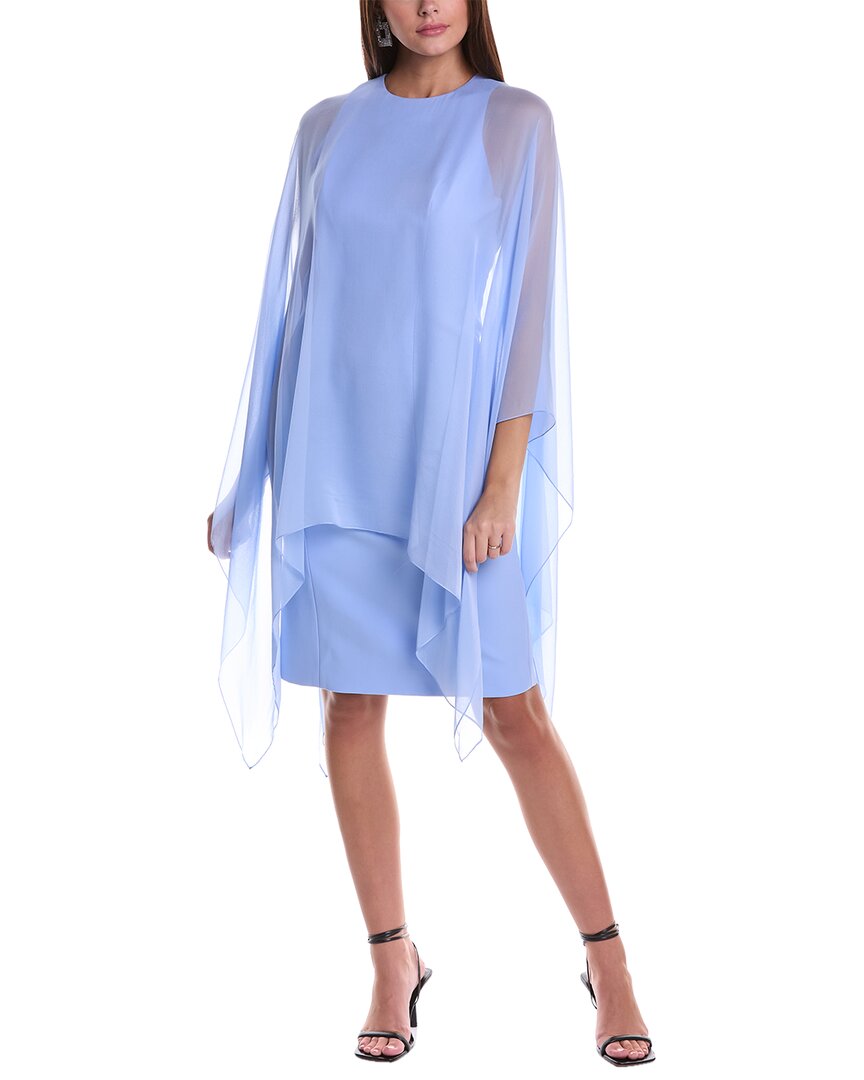 Shop Teri Jon By Rickie Freeman Silk-layered Mini Dress In Blue
