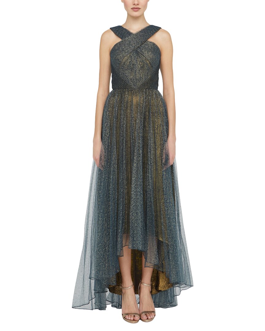 Theia Linda High Low Dress In Poseidon / Gold