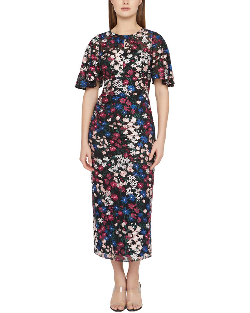 Js Collections Ursala Embroidered Flutter Sleeve Gown In Multi