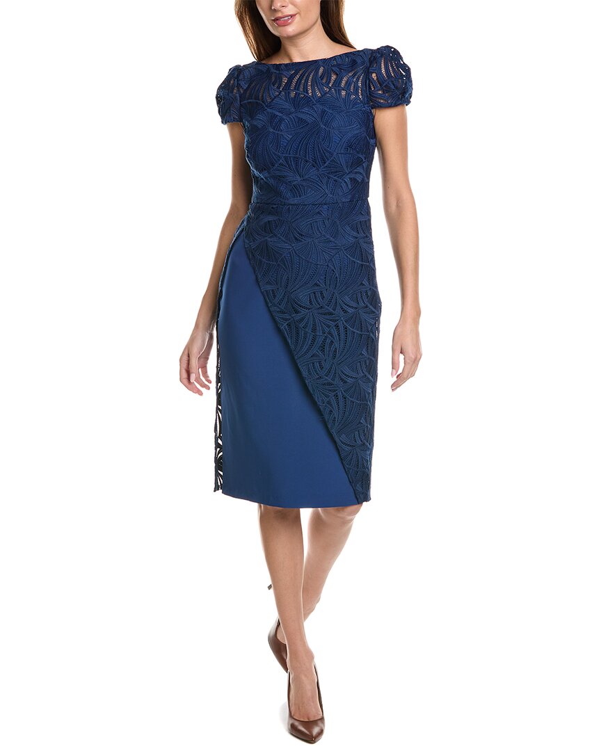 Shop Kay Unger Zelda Lace Mini Dress In Blue