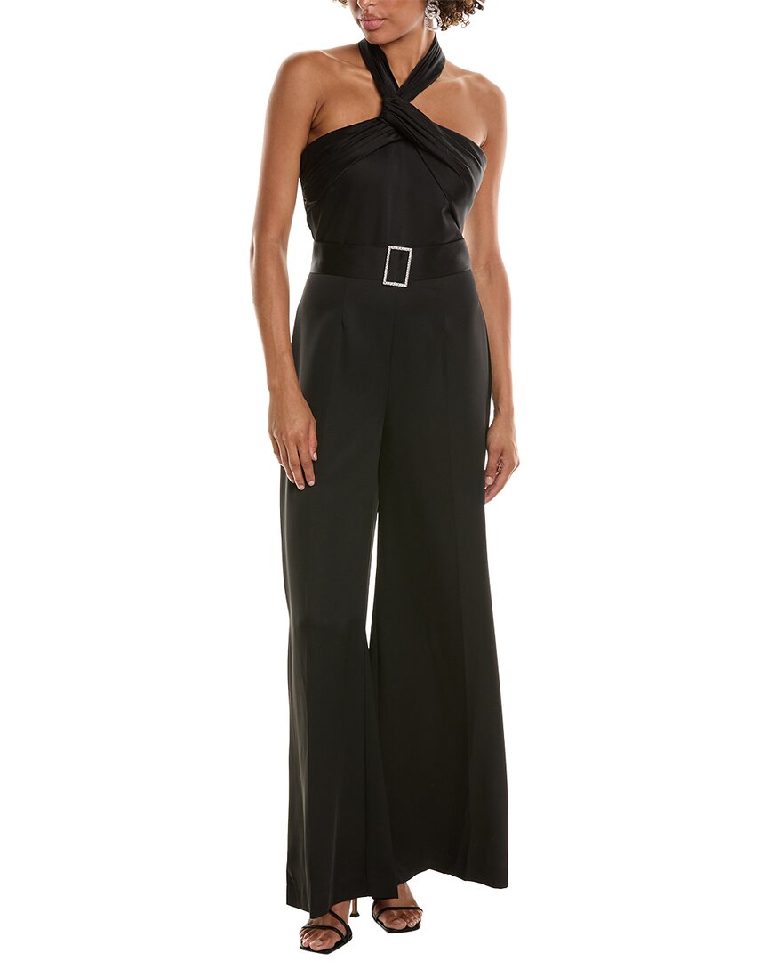 Halston Kani Belted Satin Jumpsuit In Black