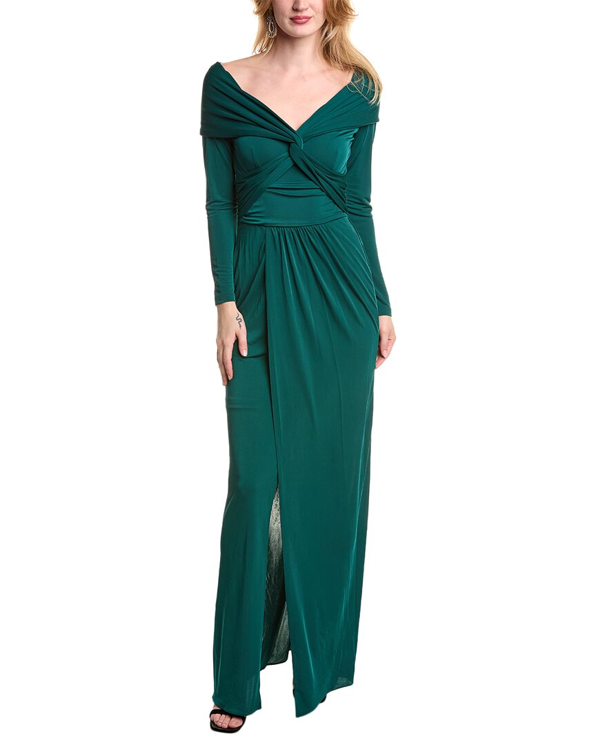 Shop Zac Posen Twisted Wrap Gown In Green