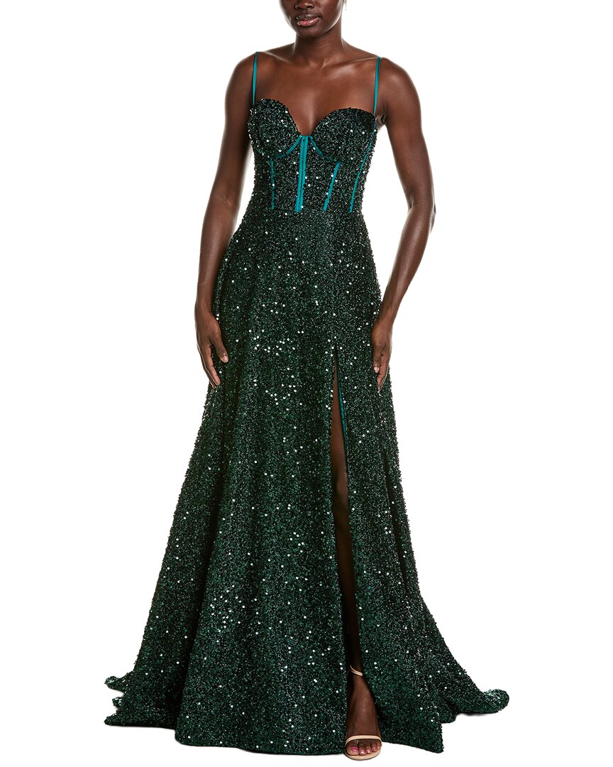 Issue New York Sequin Lurex Gown In Green
