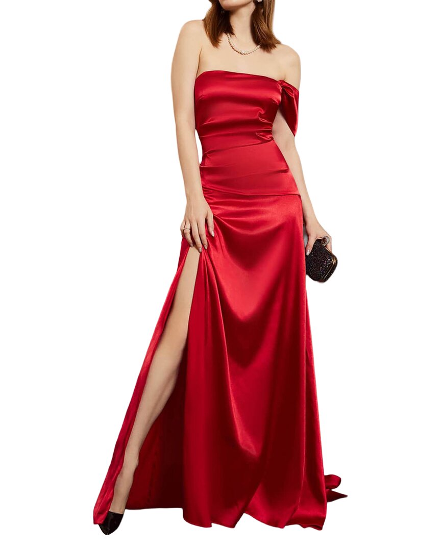 Oloey Solid Maxi Dress In Red