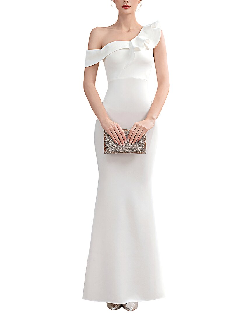 Oloey Solid Off The Shoulder Maxi Dress In White