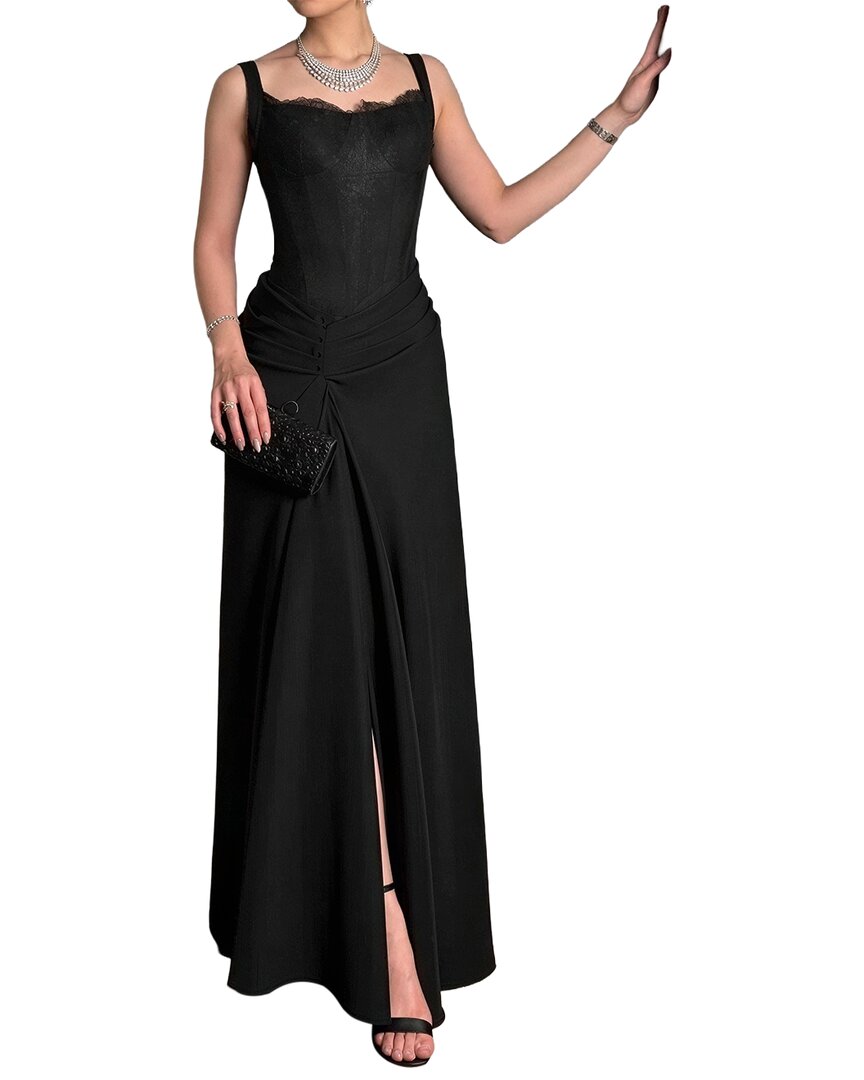 Oloey Solid Maxi Dress In Black