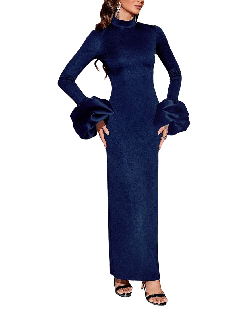 Oloey Solid Maxi Dress In Blue