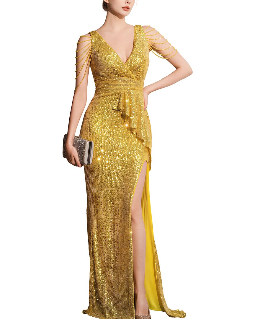 Oloey Embellished Maxi Dress In Yellow