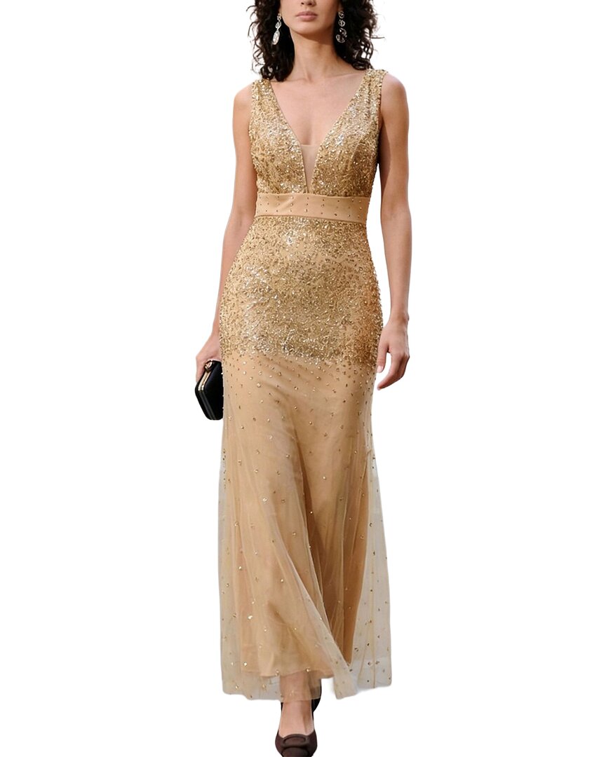 Vincent Embellished Sleeveless Maxi Dress In Gold
