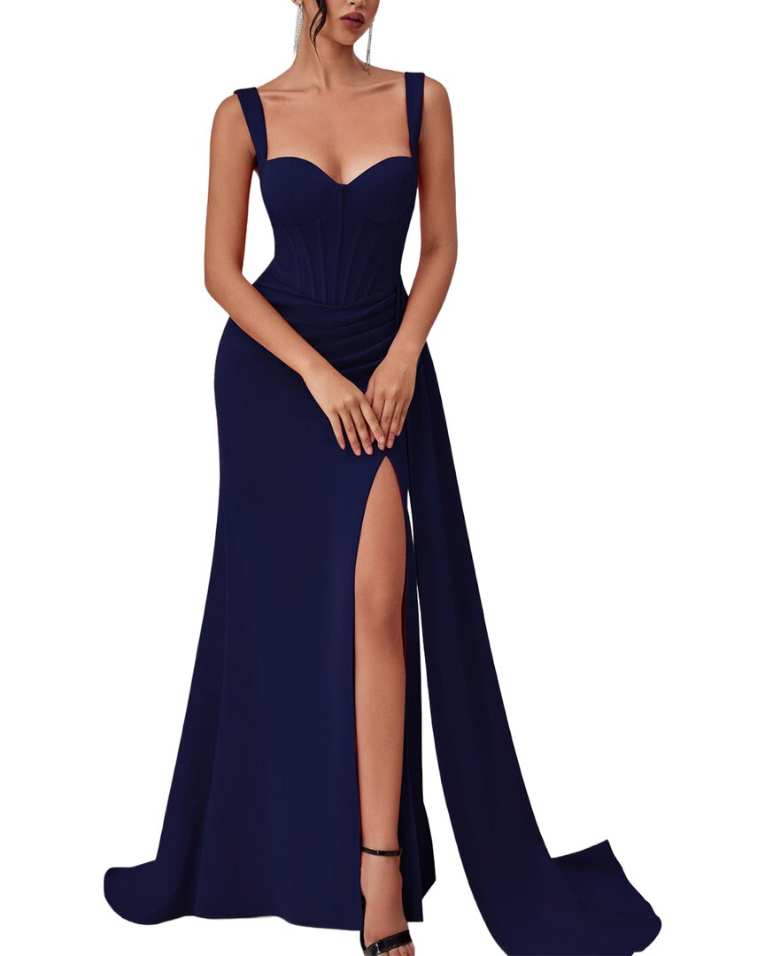 Oloey Solid Sleeveless Maxi Dress In Blue