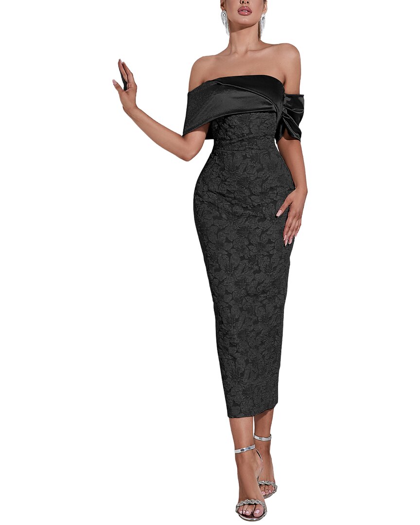 Oloey Embellished Off The Shoulder Midi Dress In Black