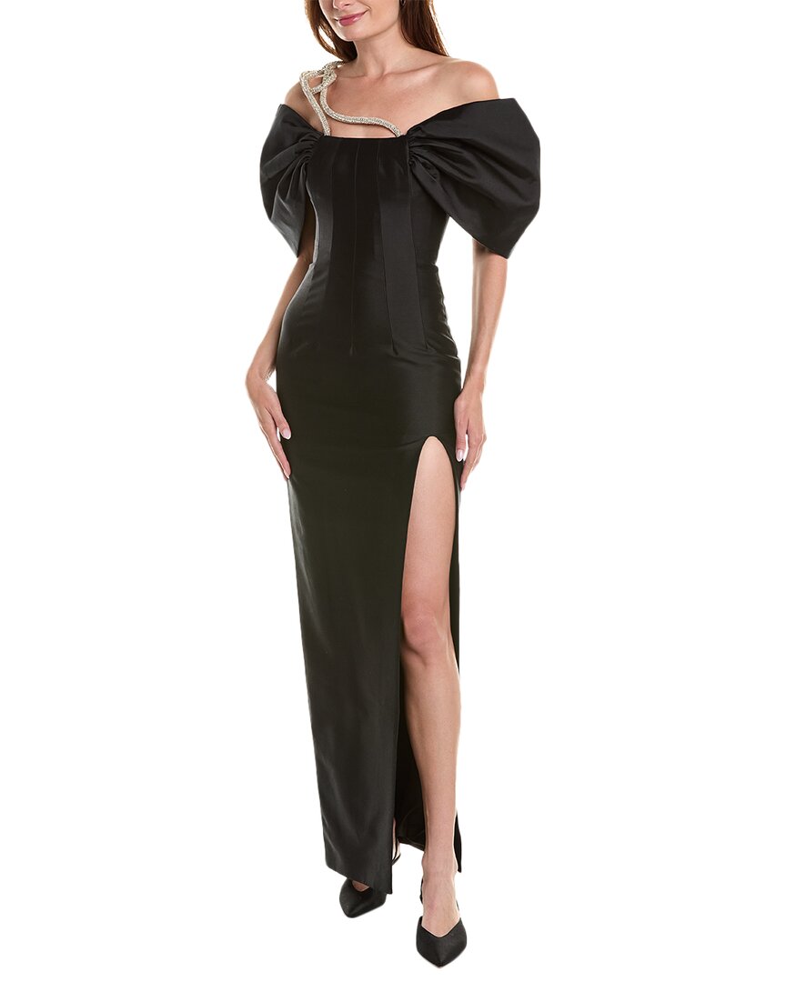 Shop Rachel Gilbert Lexie Silk & Wool-blend Gown In Black