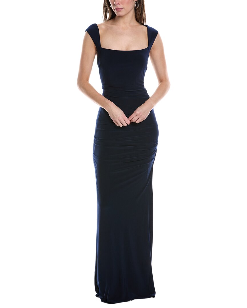 Shop Adrianna Papell Solid Gown In Navy