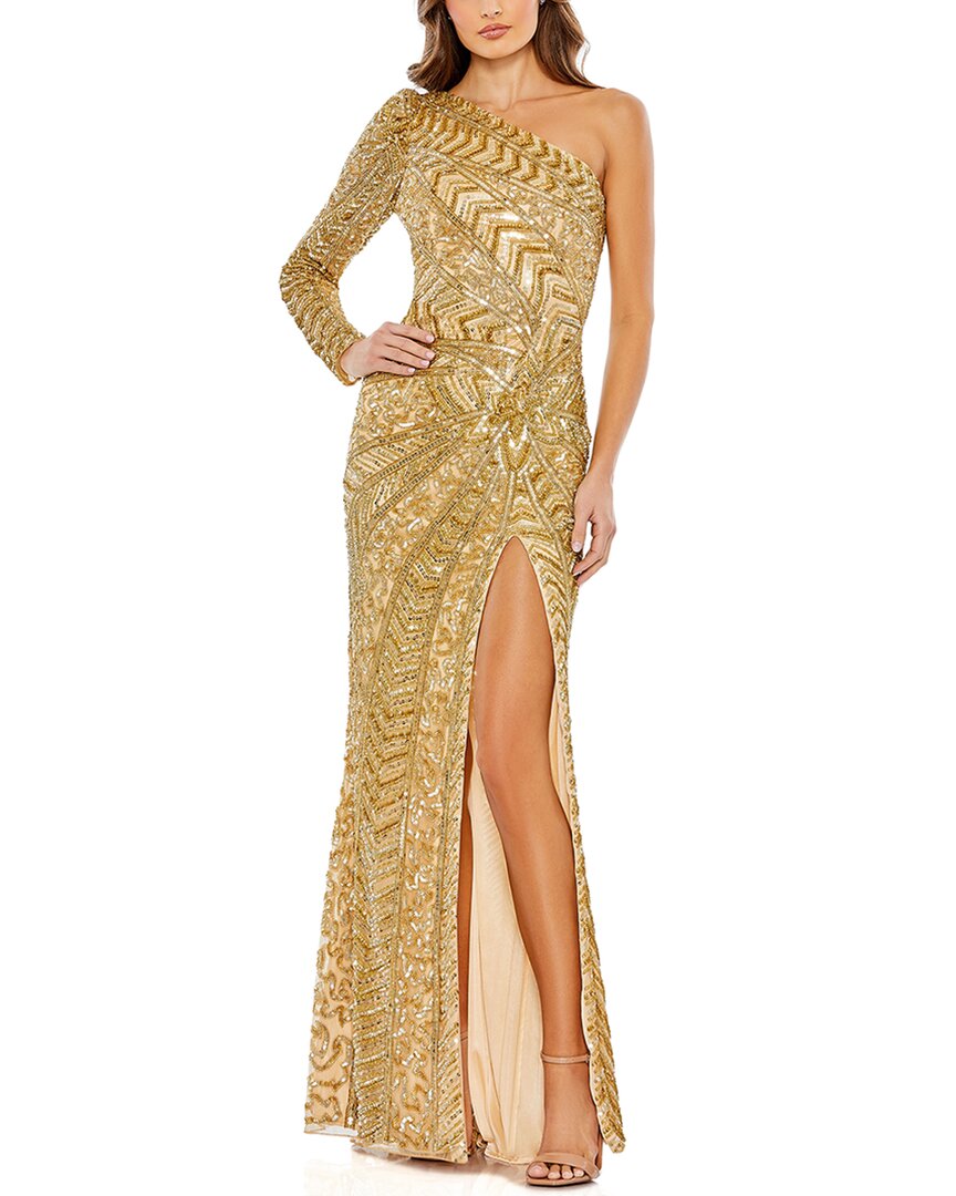 Mac Duggal Embellished Illusion One Sleeve Gown In Gold
