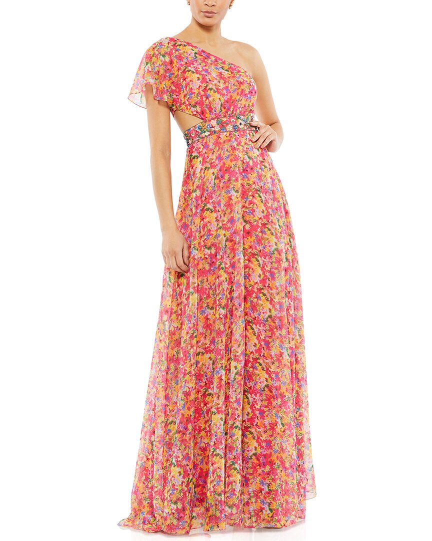 Shop Mac Duggal Floral Print One Shoulder Butterfly Sleeve A-line